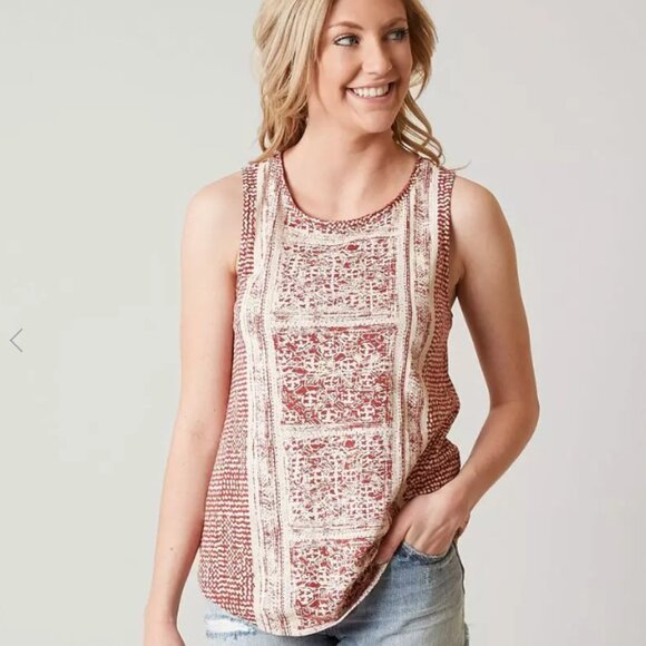 Lucky Brand Printed Tank Top Womens Size Medium High Neck Sleeveless Modal Blend - Picture 1 of 10